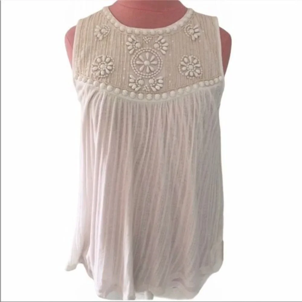 Anthropologie Moulinette Soeurs Bristol Embellished Top in Ivory Size S